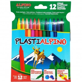 Pack Ceras Plasticas Uso Escolar PastiAlpino Alpino 12 colores, ceras finas.