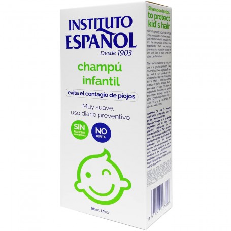 Champú infantil Instituto Español. Champú suave de uso diario y antipiojos. 500 ml.
