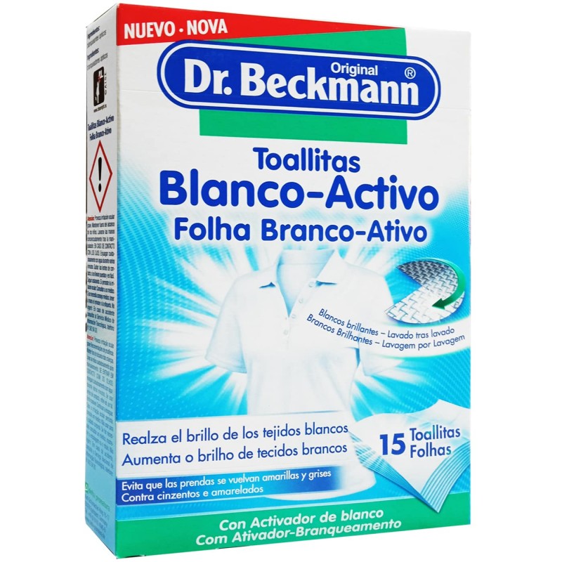 Toallitas blanco-activo de Dr. Beckmann, toallitas blanqueantes para ropa blanca.