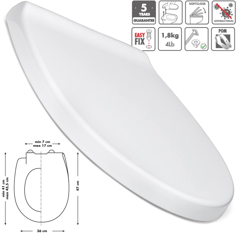 Tapa de WC Miami (Con caída amortiguada, Plástico, Blanco, An x Al: 37,7 x  48 cm)