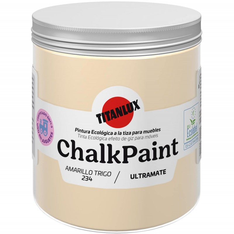 Pintura a la Tiza Chalk Paint Titanlux. Pintura 19 colores, Barniz incoloro y Cera incolora.