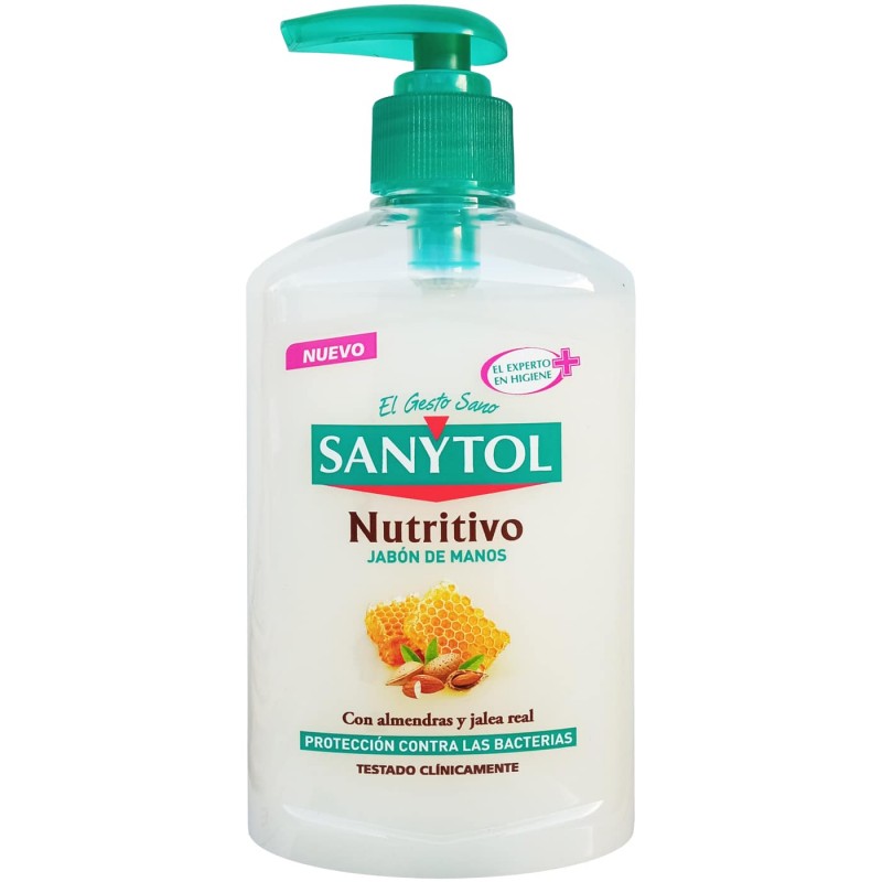 Gel de manos Sanytol, con almendras y jalea real, protección contra las bacterias.