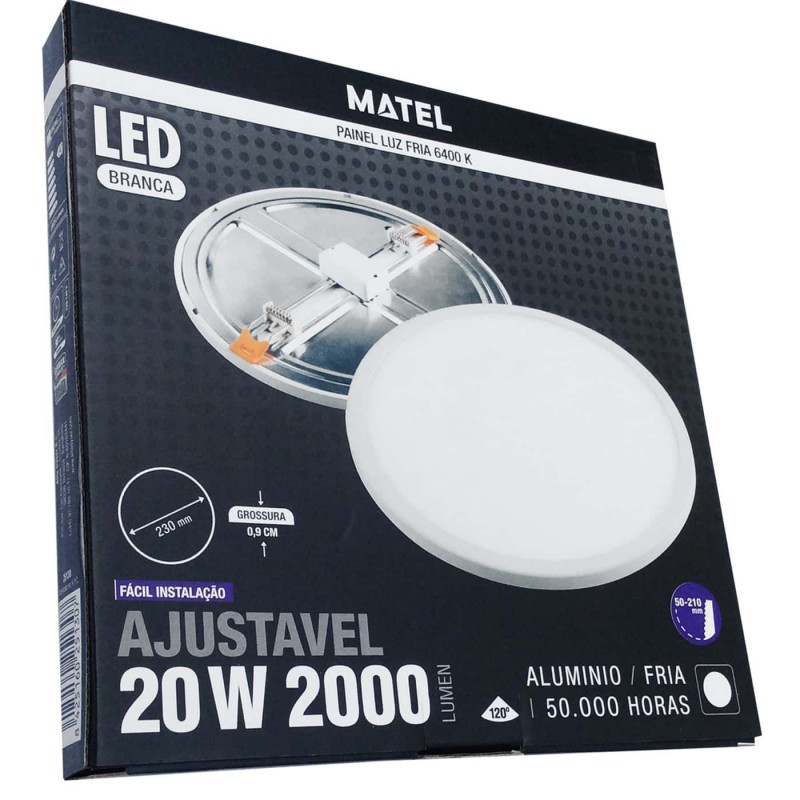 Plafón LED Techo/Pared Panel Circular Matel luz fría (luz blanca) 2000 Lumnes 20 W diámetro 23 cm extrafino
