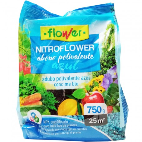 Abono Azul Gránulos Polivalente NPK Plantas y Jardín 750 grs Flower Nitroflower