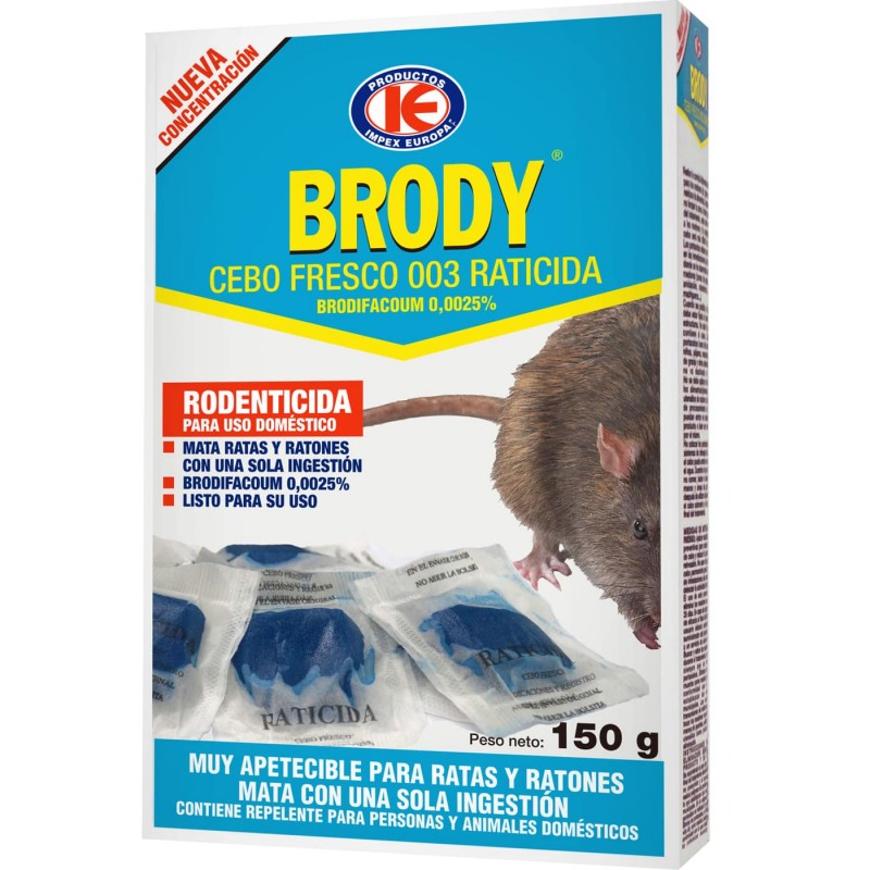 Raticida Ratas y Ratones, Brody, Cebo fresco Brodifacoum