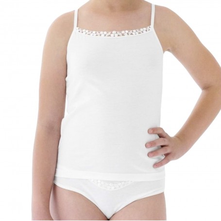 Conjunto Camiseta Tirantes y Braguita Infantil para niña, ropa interior blanca.