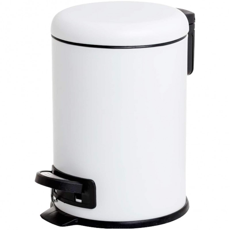 Tatay Nordic, papelera blanca acero inox para baño, capacidad 3 litros, papelera pequeña de baño con pedal y tapa abatible.