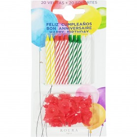 20 velitas de Feliz Cumpleaños con soportes