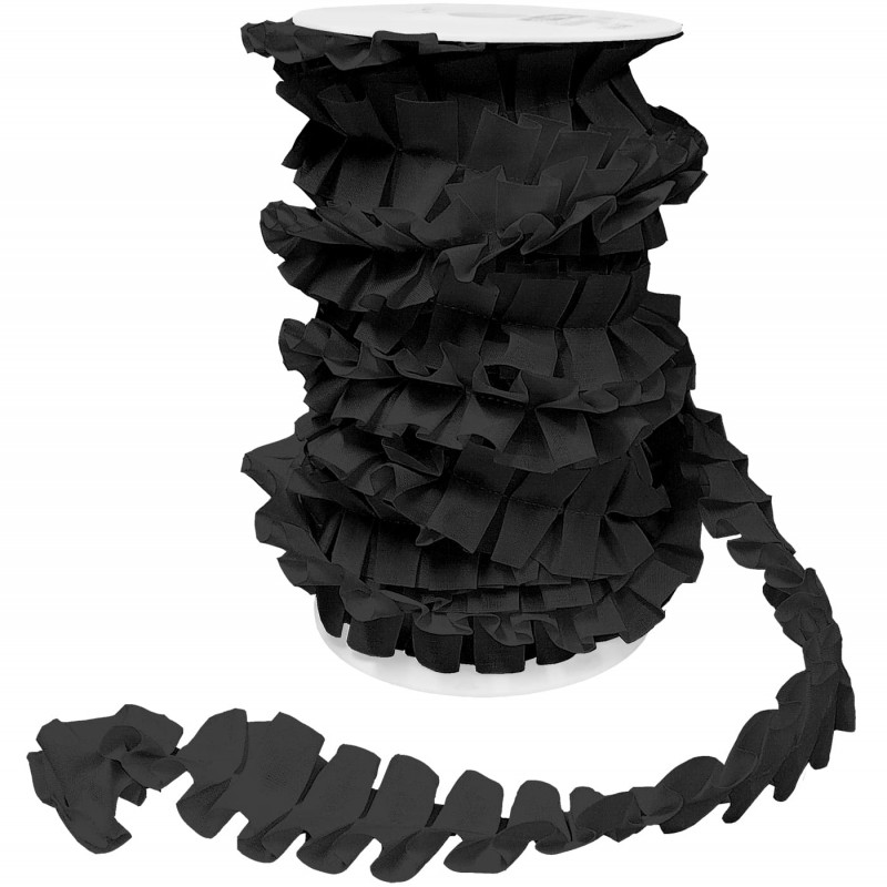 Carrucha negra popelín plisado, 4 cm ancho, para trajes de Flamenca y volantes