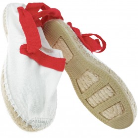 Zapatillas Alpargatas para disfraz de Pastor niño o niña, alpargatas blancas con cinta roja para disfraz de pastor o pastora.