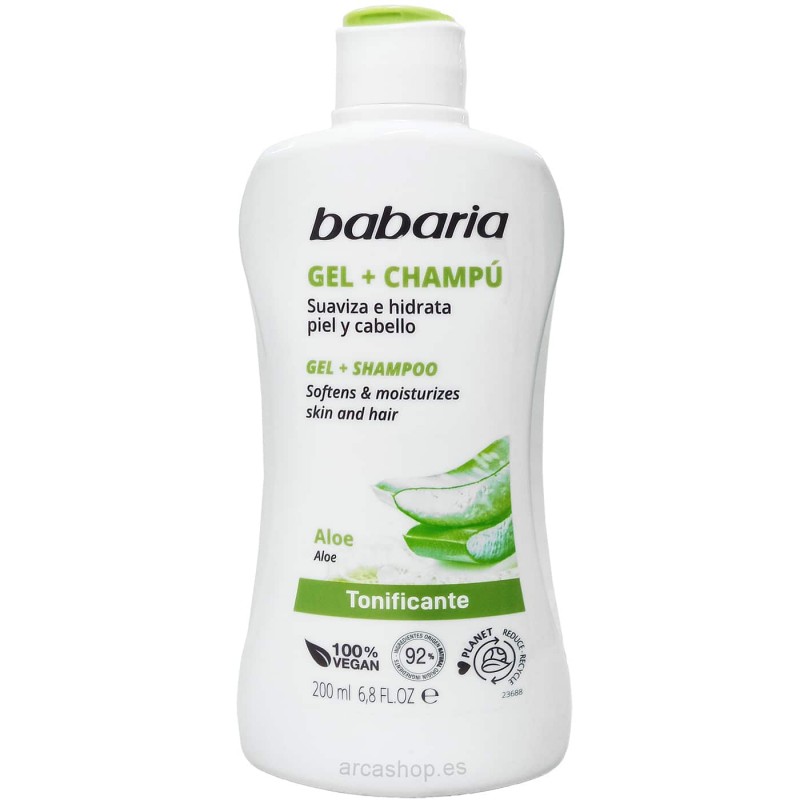 Babaria Champú + Gel, 2 en 1, formato ideal para viajes 200 ml, para aseo higiene corporal y el cuero cabelludo.