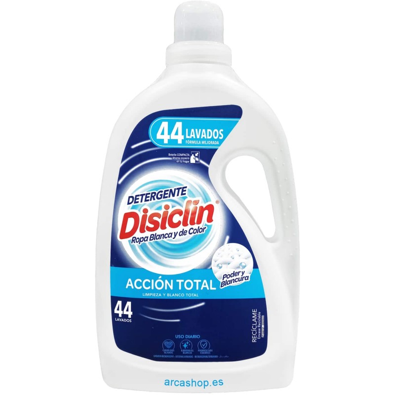 Disiclin Acción Total Gel Detergente Lavadora 44 lavados, ropa blanca y color.