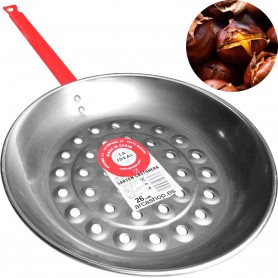 Sartén Castañera Ø 26 cm, Garcima. Sartén 26 cm, mango 22 cm y altura 6 cm, ideal para asar castañas en brasas de fuego.