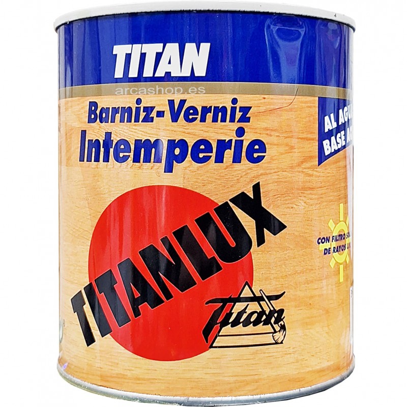 Barniz Intemperie incoloro al Agua Titanlux brillante o satinado, 1 litro o 500 ml.