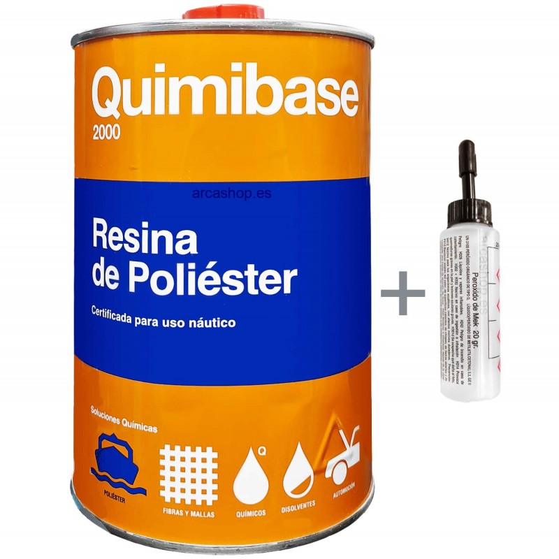 Resina Poliéster 1 kg, Quimibase, con catalizador, para la fabricación y reparación de piezas en piscinas, barcos o spoilers.