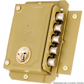 FAC S-90 Cerradura de sobreponer Pintada Mano Derecha, bombillo 70 mm. 5 pistones, sistema antipalanca.