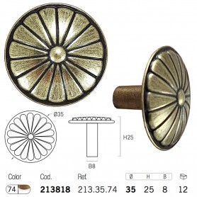 Pomo Ø 35 mm Zamak Cuero Viejo para Muebles - Nesu 213818, croquis.
