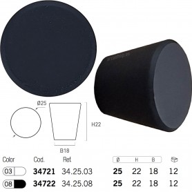 Medidas Pomo Tirador Aluminio Cono Truncado Ø 25 mm Negro Mate para Muebles - Nesu 34722