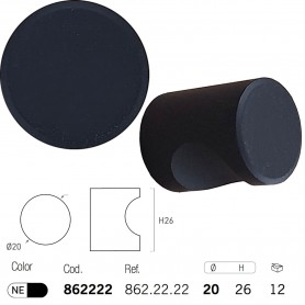 Medidas Pomo Tirador Aluminio Minimal Ø 20 mm Negro Mate para Muebles - Nesu 862222