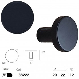 MEDIDAS: Tirador Pomo Ø20 mm Negro Mate para Muebles - Nesu 38222 Circular Plano
