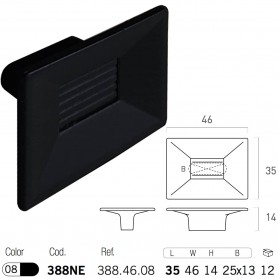 Medidas Pomo Tirador Rectangular Negro Mate para Muebles, cómodas, mesitas de noche y cajoneras - Nesu 388NE.