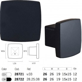 Medidas: Pomo Tirador Cuadrangular 35 x 46 mm Negro Mate para Muebles - Nesu 28722