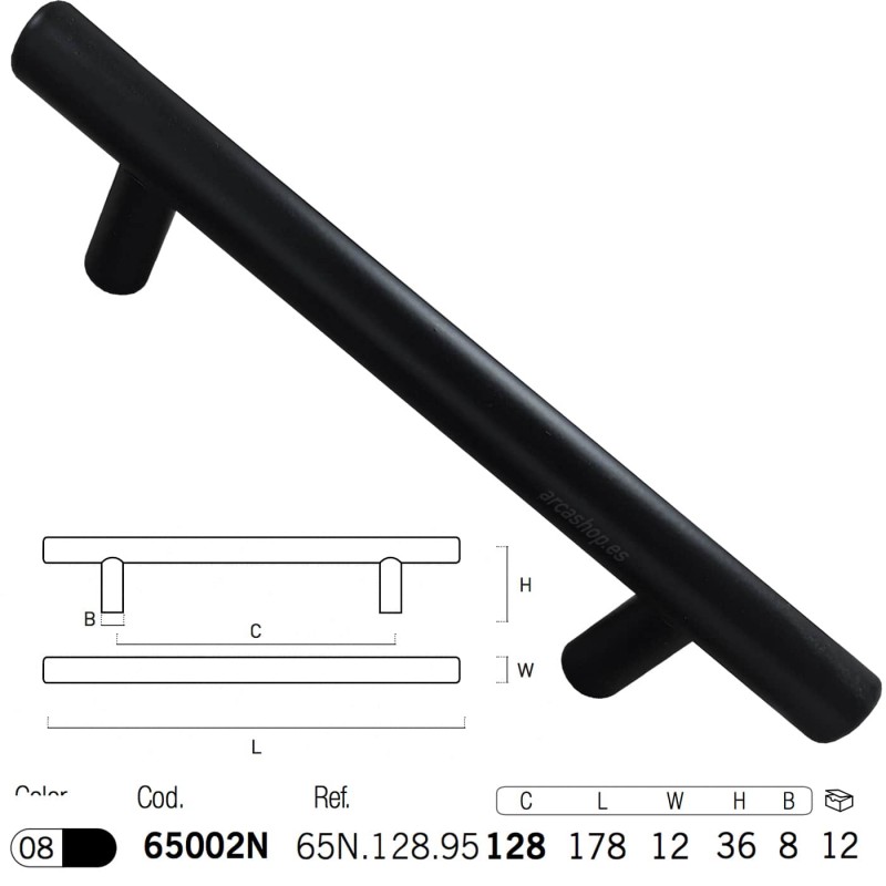 Tirador Asa 146 mm Negro Mate para Muebles y Puertas - Nesu 65001N