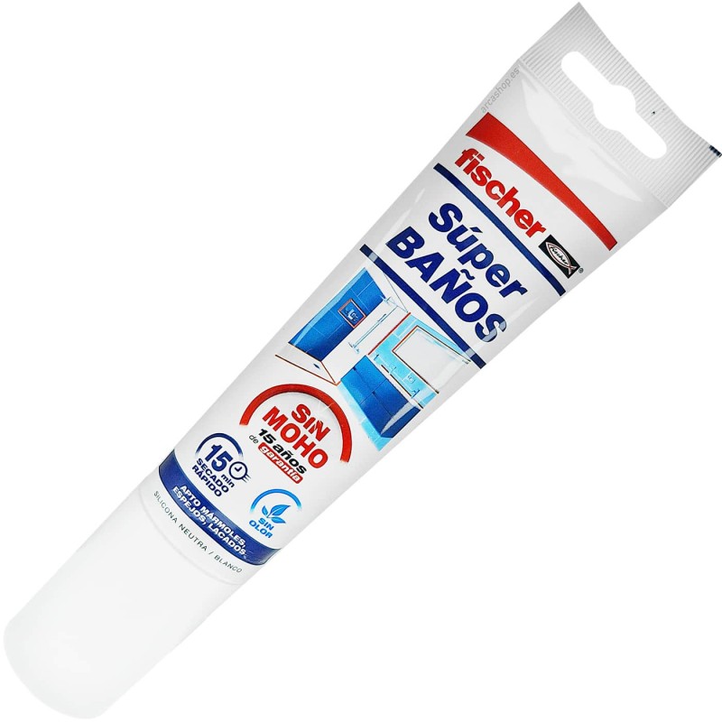 Silicona Blanca Neutra para Baños Fischer, bote pequeño de silicona blanca para baños.