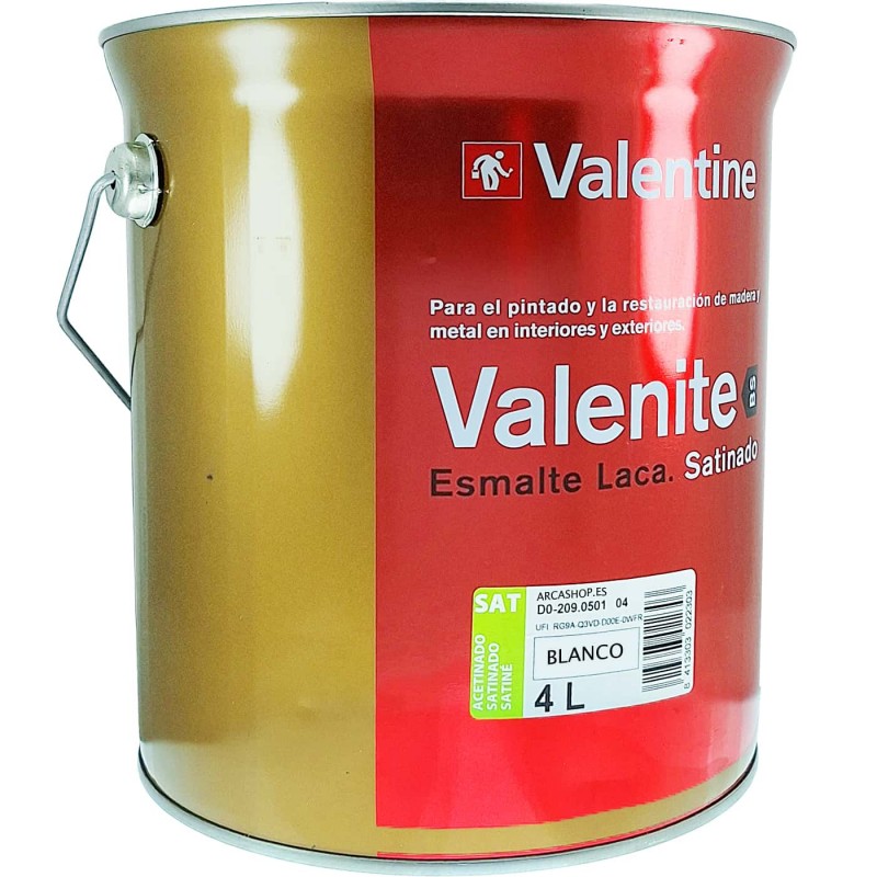 Esmalte Laca Satinada Valenite Valentine BS BLANCO, 4 LITROS.