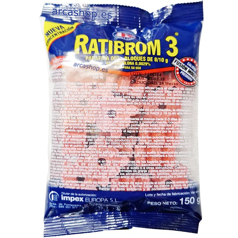 Rodenticida Raticida Anticoagulante Ratibrom bloques rojos 8/10 grs