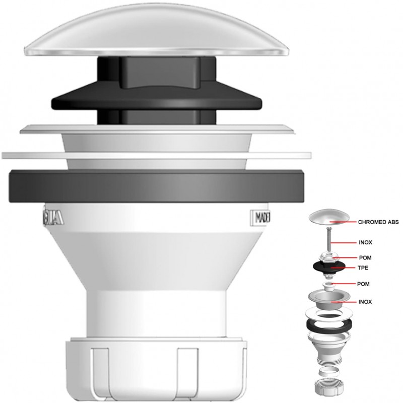 Válvula Lavabo/Bidé TAPÓN CLICK-CLACK Ø70 x 1 1/2 - Ø40mm