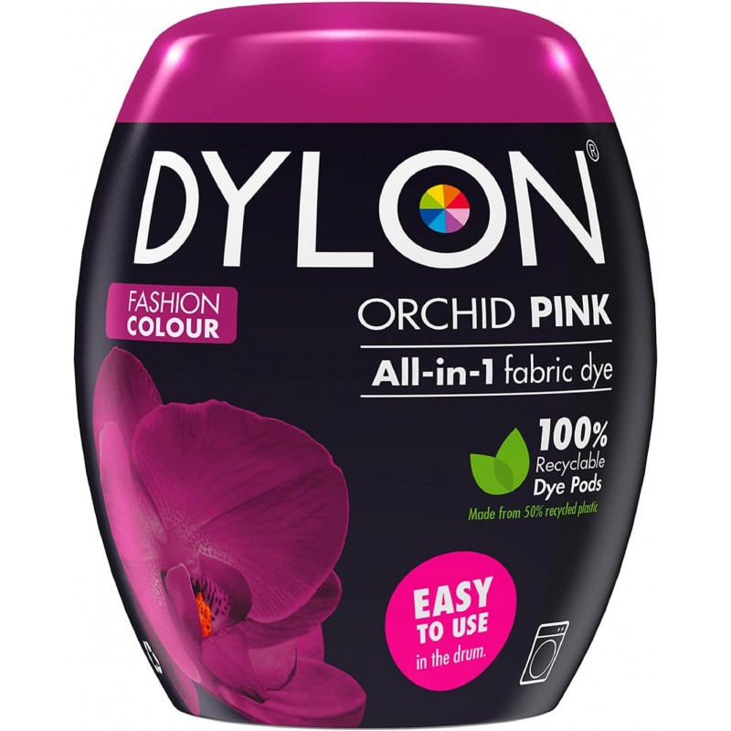  Tinte DYLON POD con Sal fijadora incluida y uso exclusivo en Lavadoras — Cantidad: 350 grs – DYLON POD: ORCHID PINK Nº100 . Foto Limpieza y Hogar © Arcashop.es. 