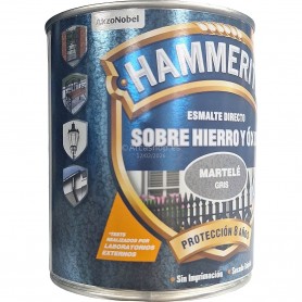 esmalte sintético anticorrosivo para exterior y metal con acabado martelé de color gris.