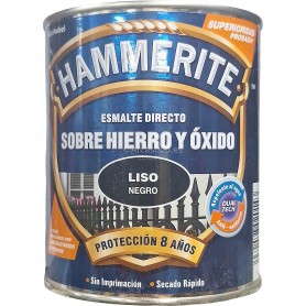 HAMMERITE LISO 750 ML. NEGRO BRILLO PARA METAL EN EXTERIOR, FUNCIONES ANTI CORRISIVAS Y ANTI ÓXIDO.
