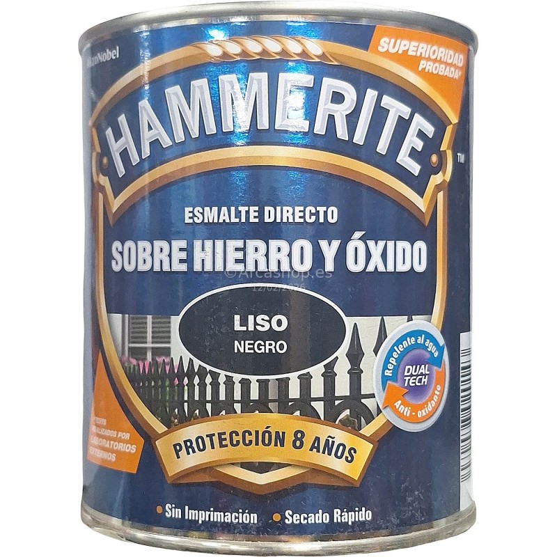 HAMMERITE LISO 750 ML. NEGRO BRILLO PARA METAL EN EXTERIOR, FUNCIONES ANTI CORRISIVAS Y ANTI ÓXIDO.