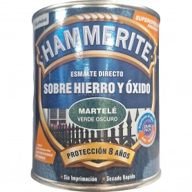 HAMMERITE MARTELE VERDE OSCURO 750ML para exterior contra el óxido, para pintar en rejas y maquinaria en exteriores.
