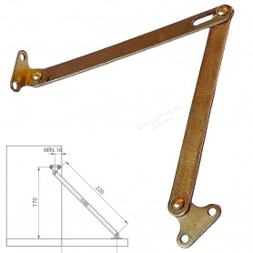 Bisagra compás retenida para escritorios de madera.