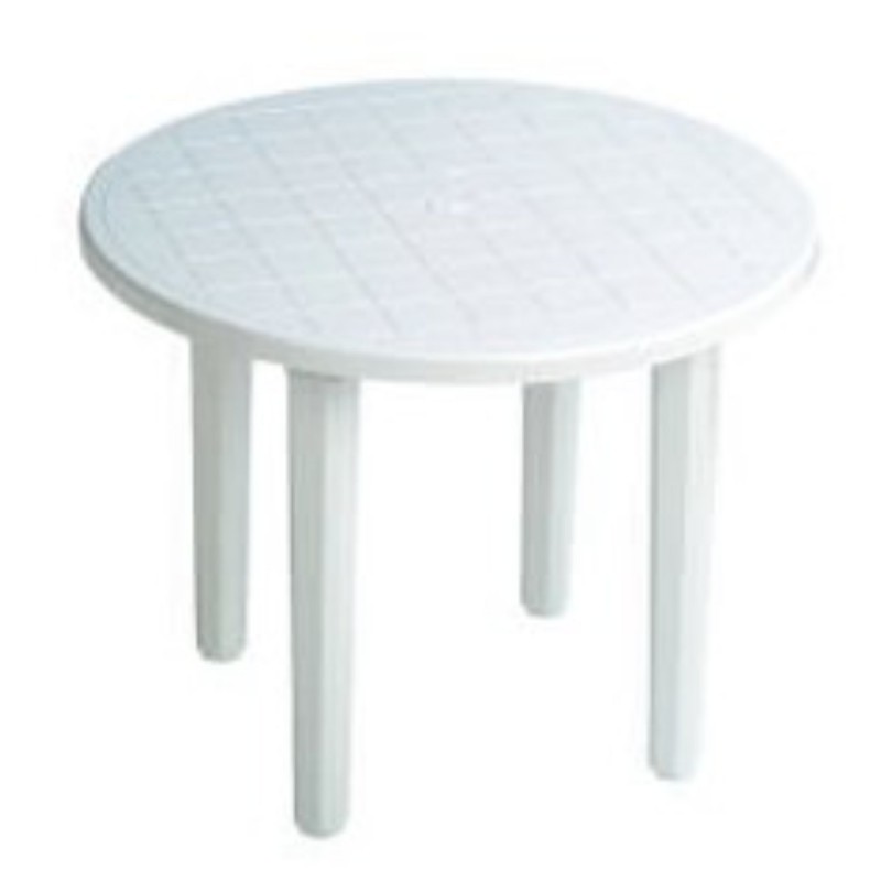  Silla y mesa monobloc apilable para patio y jardín — Modelos: Mesa Blanca . Foto Barbacoas y Mobiliario © Arcashop.es. 