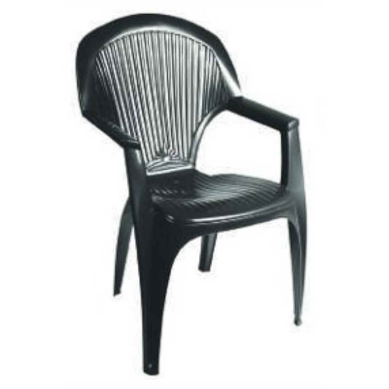  Silla y mesa monobloc apilable para patio y jardín — Modelos: Silla Antracita v2 . Foto Barbacoas y Mobiliario © Arcashop.es. 
