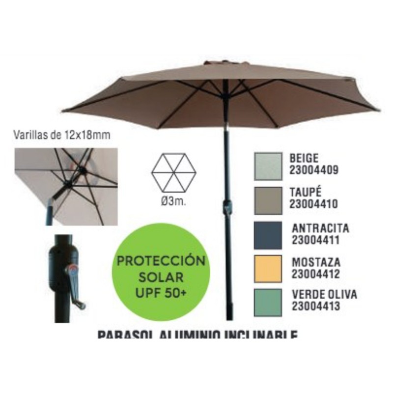PARASOL ALUMINIO INCLINABLE CON MANIVELA