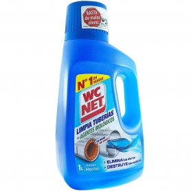 WC Net, elimina residuos y olores en tuberías y desagües, con agentes biológicos, envase azul, 1 litro.