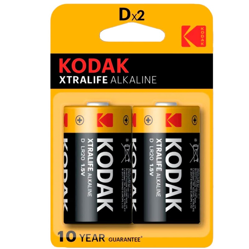  Pilas Alcalinas Kodak Xtralife Larga duración — Pilas: D 1.5V . Foto Pilas y Linternas © Arcashop.es. 