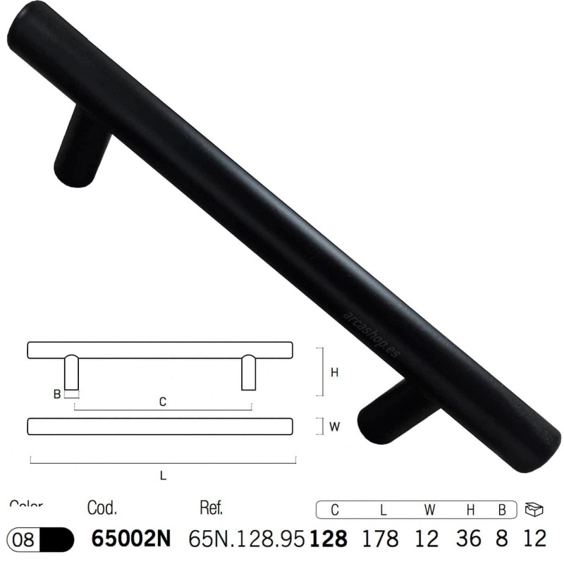 Tirador Asa 178 mm Negro Mate para Muebles y Puertas - Nesu 65002N