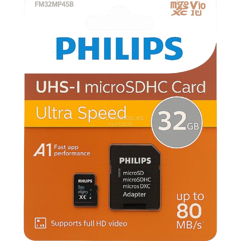  TARJETA MICRO HC - XC PHILIPS — Modelo: 32 GB PHILIPS HC . Foto Televisión y Telefonía © Arcashop.es. 