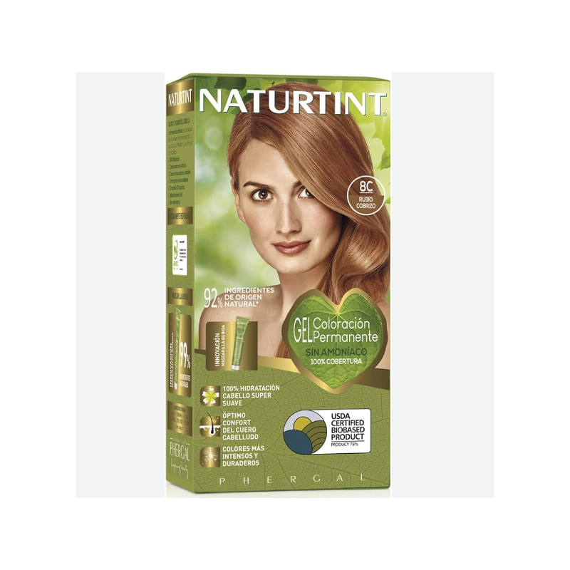  Naturtint, Tinte Gel para el Cabello Sin amoniaco. — Tinte Naturtint: 8C RUBIO COBRIZO . Foto Higiene personal © Arcashop.es. 