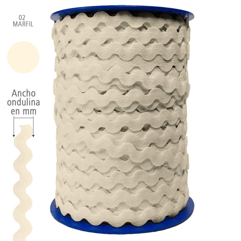  Ondulina Piquillo 19 mm Decoración textil — Ancho: 20 mm - 40 mts. – Ondulina Piquillo: Marfil nº02 . Foto Mercería © Arcashop.es. 