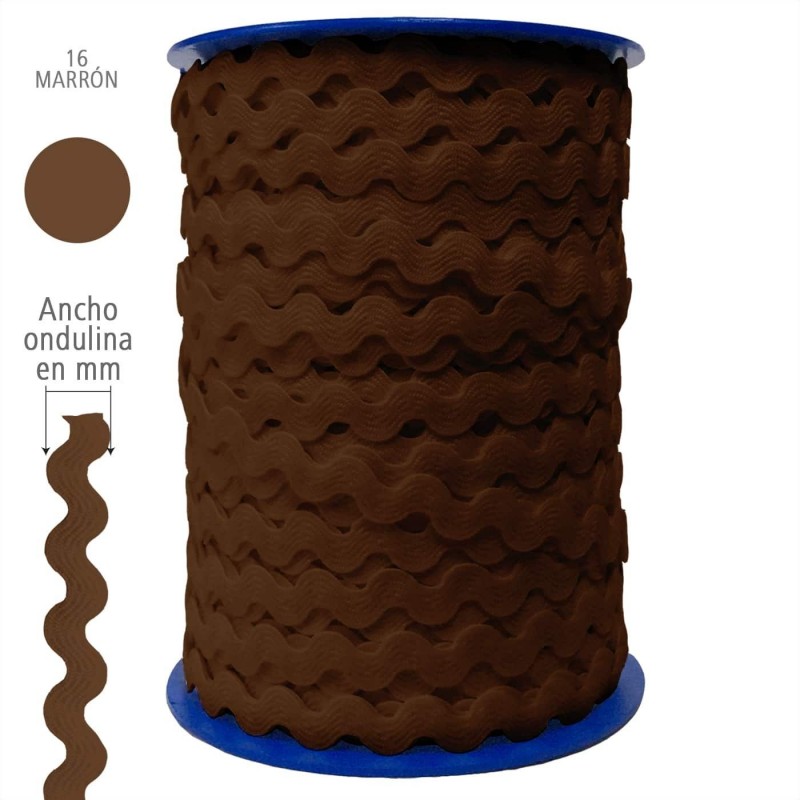  Ondulina Piquillo 19 mm Decoración textil — Ancho: 20 mm - 40 mts. – Ondulina Piquillo: Marrón nº16 . Foto Mercería © Arcashop.es. 