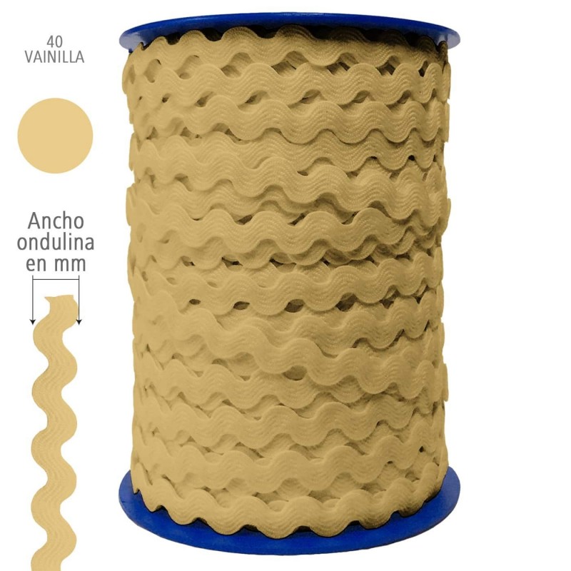  Ondulina Piquillo 19 mm Decoración textil — Ancho: 20 mm - 40 mts. – Ondulina Piquillo: Vainilla nº40 . Foto Mercería © Arcashop.es. 