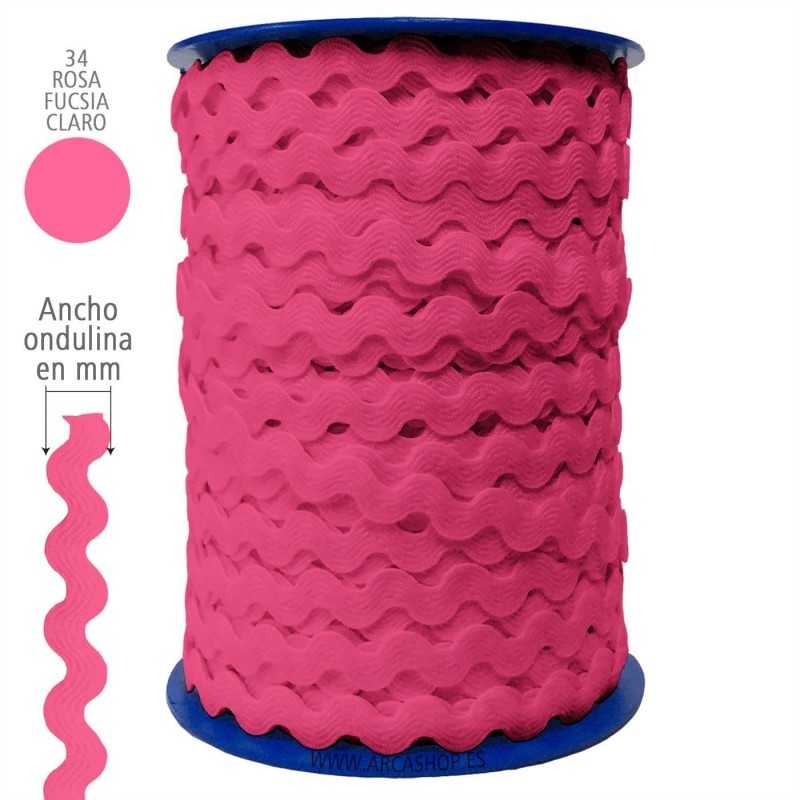  Ondulina Piquillo 19 mm Decoración textil — Ancho: 20 mm - 40 mts. – Ondulina Piquillo: Rosa Fucsia Claro nº34 . Foto Mercería © Arcashop.es. 