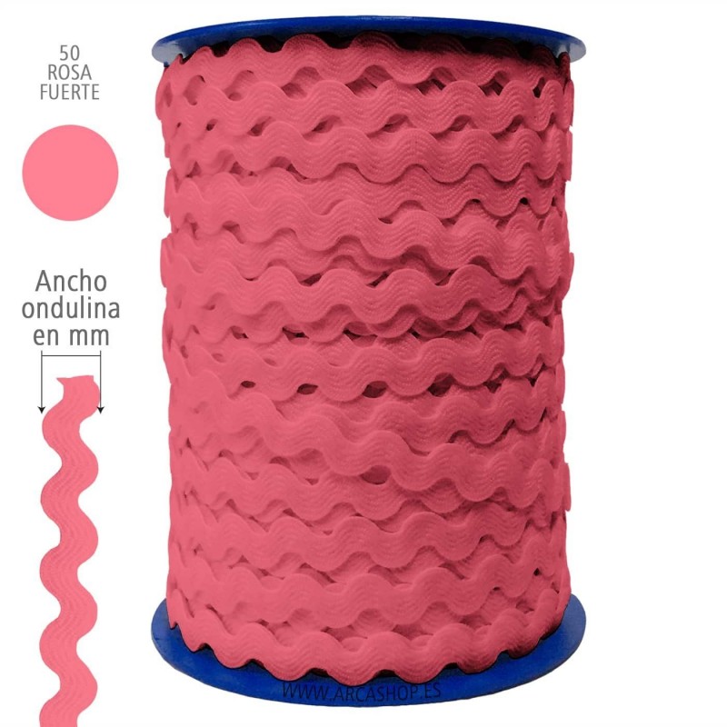  Ondulina Piquillo 19 mm Decoración textil — Ancho: 20 mm - 40 mts. – Ondulina Piquillo: Rosa Fuerte nº50 . Foto Mercería © Arcashop.es. 
